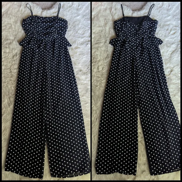 EUC Lulus Show Them Up Black Floral Embroidered Peplum Wide Leg Jumpsuit - Picture 2 of 15